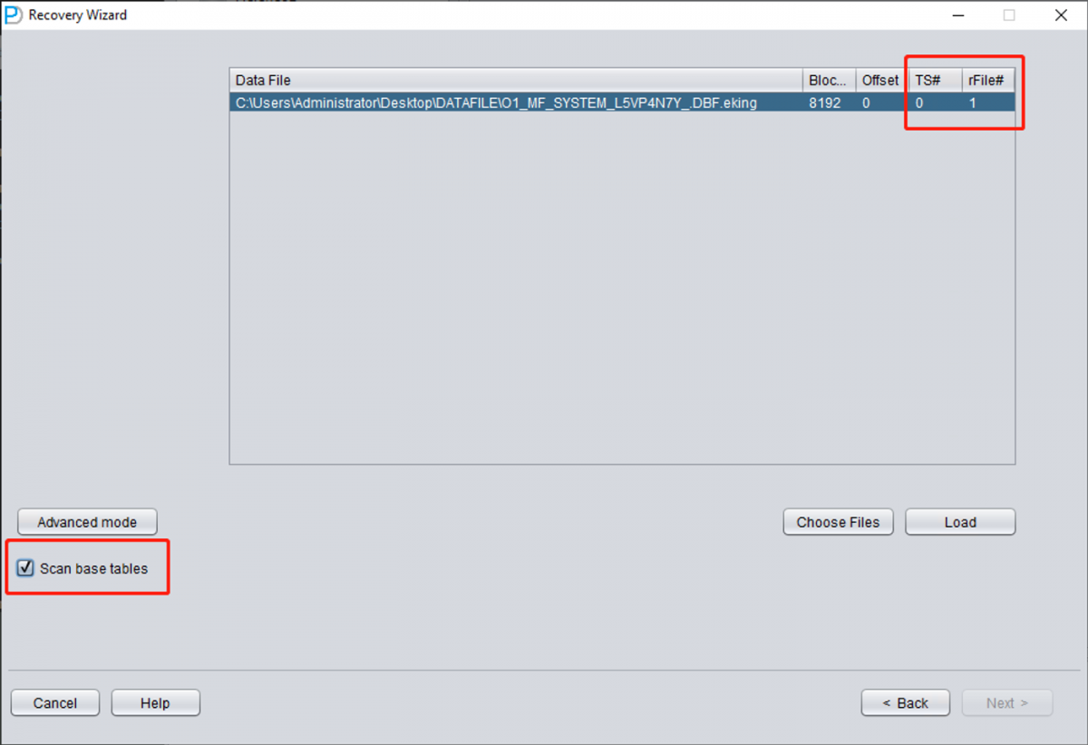 SCAN BASE TABLES option enabled