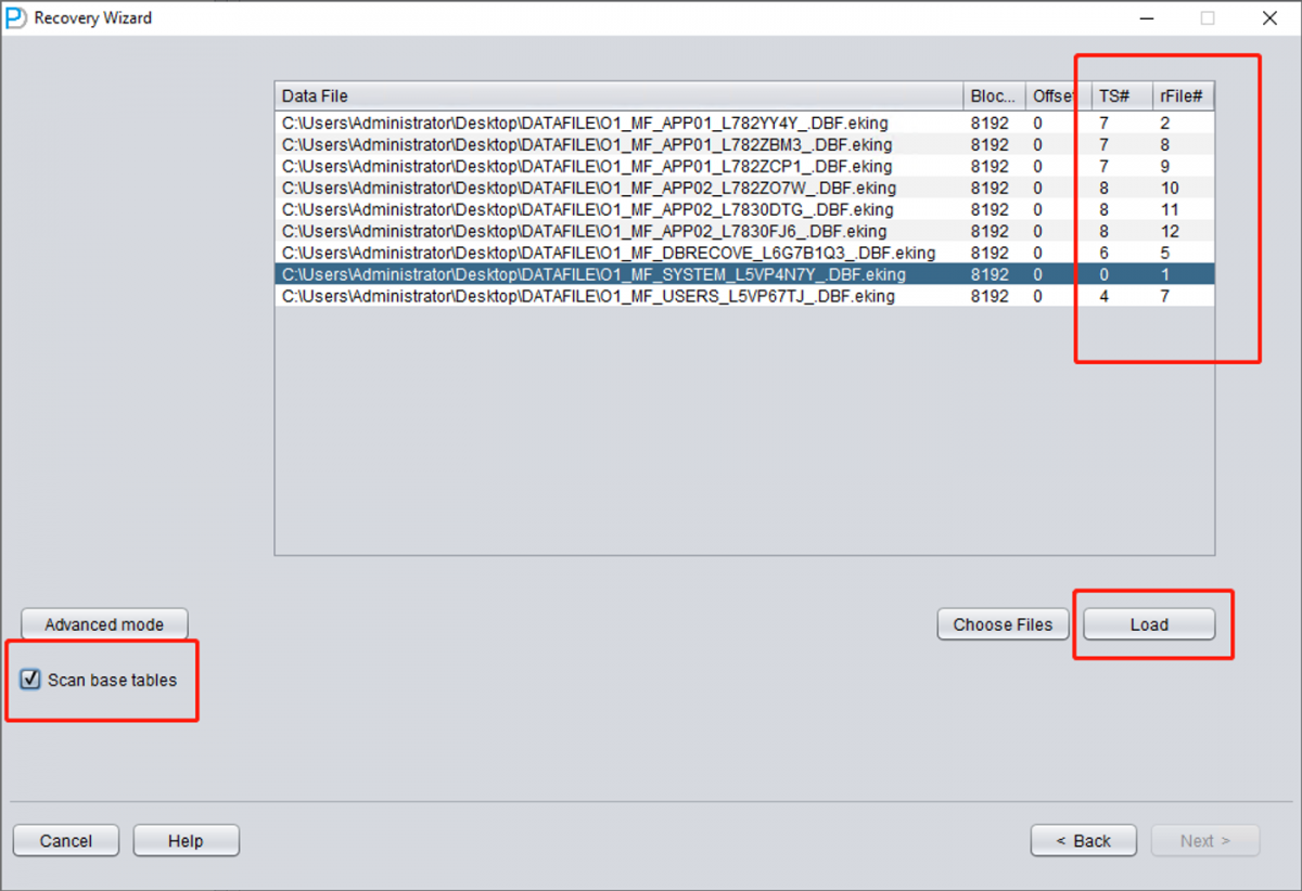 Entering TS# and RFILE# for each file